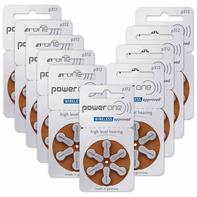 FCS Size P312 Powerone Hearing Aid Batteries, 60 Count - Image 1